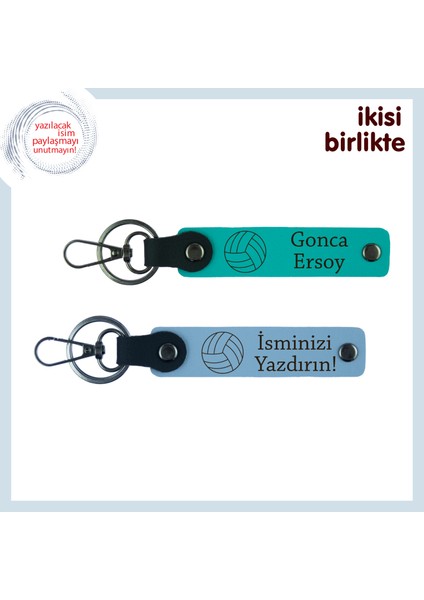 Hediyelik Voleybol Anahtarlık Seti, Kişiselleştirilebilir Isimler Yazdırın, Koyu Turkuaz-Gök Mavi