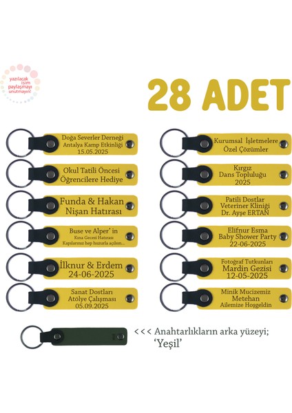 Sarı & Yeşil, Kargo Dağıtım Ekibine Hediye, 28’li Set, Isim Yazılabilir Deri Hatıra Anahtarlık