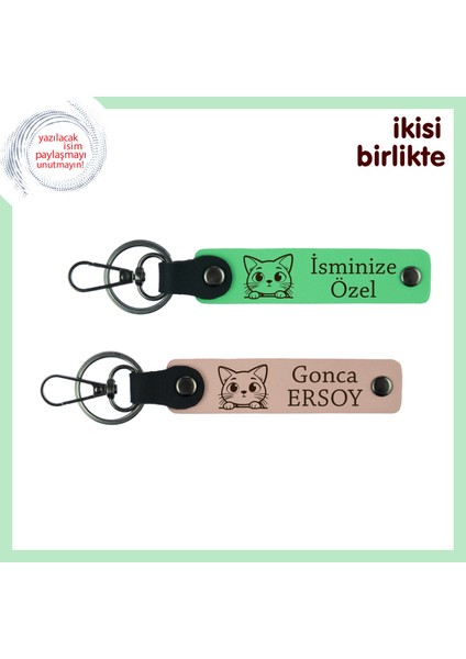 Kedili Mutfağa, Salona, Kalbe Hitap Eden Hediye, Isimli Anahtarlık Takımı, Fıstık Yeşil-Yavru Ağzı