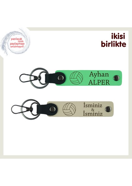 Voleybol Maçının En Güzel Hatırası, Kişisel Deri Anahtarlık Takımı, Fıstık Yeşil-Sütlü Kahve
