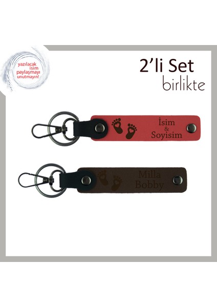 Ilk Bebeğe Dair Saklanacak En Güzel Anı, Kalpli Ayak Temalı Kişisel Anahtarlık, Nar Çiçeği-K Kahve