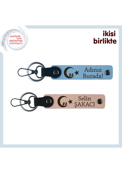 Askerlik Anısı Olarak Hediye – Çocuk ve Ayyıldız Isimli Anahtarlık Takımı, Gök Mavi-Yavru Ağzı