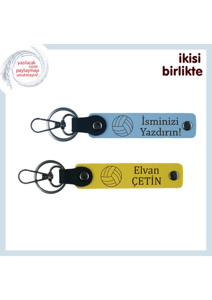 Ilk Servis Heyecanına Uygun Hediye, Yazılabilir Deri Anahtarlık Seti, Gök Mavi-Sarı