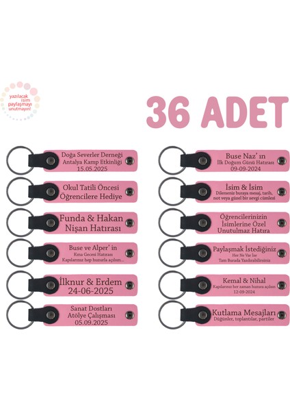 Pembe, Baby Shower Için Kişiselleştirilmiş Isimli Anı Anahtarlık 36’lı Set, Misafir Hediyesi