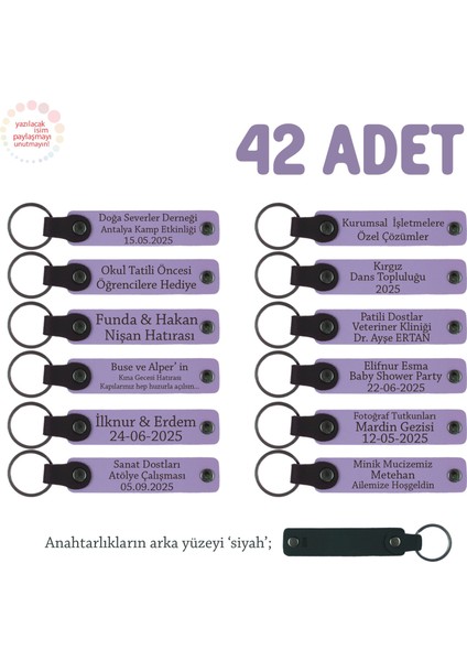 Akademik Proje Ekibine, 42'li Set, Kişisel Mesaj Eklenebilen Deri Anahtarlık, Mor Menekşe & Siyah