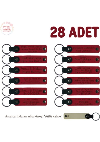 Otellere Özel Oda Numarası Yazılabilen 28'li Set, Firma Isimli Anahtarlık, Kırmızı & Sütlü Kahve