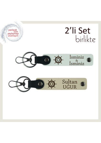 Denizciliği Sevenlere Anlamlı Armağan, Gemi Dümeni Anahtarlık Seti, Beyaz-Sütlü Kahve