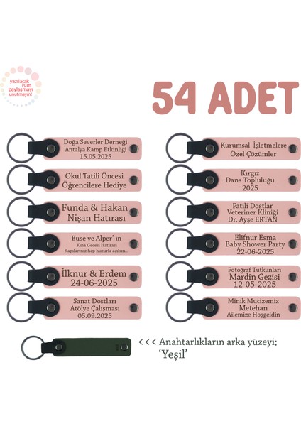 Kariyer Günü Tanıtım Standında Dağıtılacak, 54'lü Set, Isim Yazılı Deri Anahtarlık, Pudra & Yeşil
