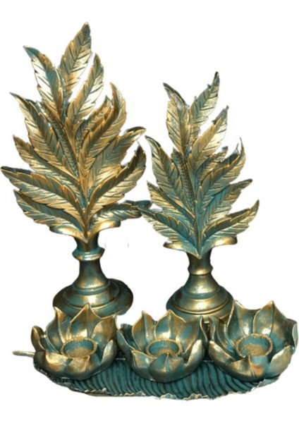 Şık Dekoratif Mumluk Takımı, Turkuaz ve Altın Detaylarıyla Zarif Görünüm Sağlar