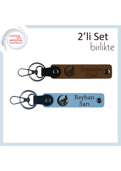 Şirket Çalışanlarına Bozkurt ve Ayyıldız Hediye – Isme Özel 2’li Anahtarlık Takım, Açık Kahve-Mavi