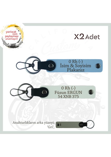 Yolların Maceracıları Için, Isim Plaka ve 0 Rh (-) Kan Grubu, Özel X2' Li Anahtarlık, Mavi-Beyaz-Gr