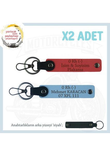 Yol Arkadaşları Için, Isim Plaka ve 0- Kan Grubu Kişiye Özel X2 Anahtarlık Set, Nar Çiçeği-Mavi-Syh