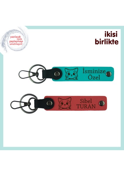 Evcil Dostunuzla Geçirdiğiniz Ilk Yılın Hatırası, Kişisel Deri Anahtarlık X2, K Turkuaz-Nar Çiçeği