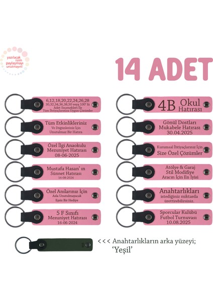Pembe & Yeşil, Bebek Ziyaretine Gelenlere Hediyelik Isim Mesaj Yazılabilen, 14'lü Anahtarlık