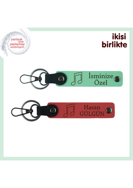 Melodiyi Anahtarlığa Taşıyan Şık Hatıra, Nota Motifli Deri Anahtarlık Seti, Açık Yeşil-Nar Çiçeği