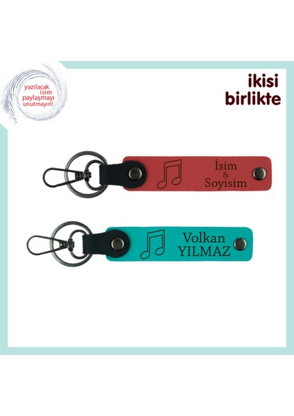 Ilk Ezgiyi Paylaştığınız Ana Anlam Katan Tasarım, Deri Anahtarlık Takımı, Nar Çiçeği-Koyu Turkuaz