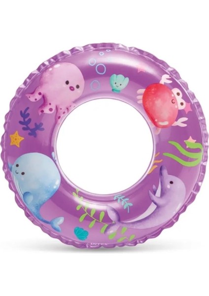 Mor Baskılı 55 cm Çocuk Yüzme Simidi, Havuz ve Deniz Kullanımı
