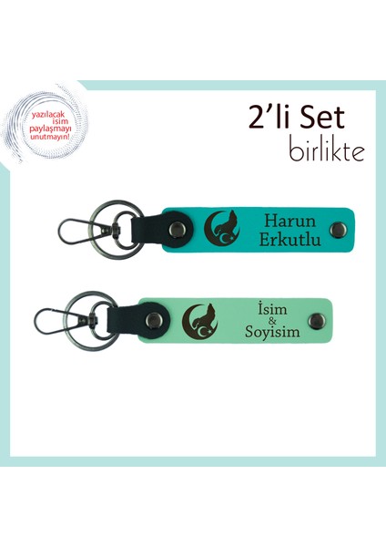 Subaya Kutlama Armağanı – Bozkurt ve Ayyıldız Temalı Isimli Anahtarlık 2'li, Koyu Turkuaz-Yeşil