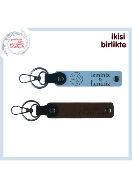 Antrenöre Tüm Takımın Sevgisini Gösteren Hediye, Yazılabilir Deri Anahtarlık Takımı, G Mavi-K Kahve