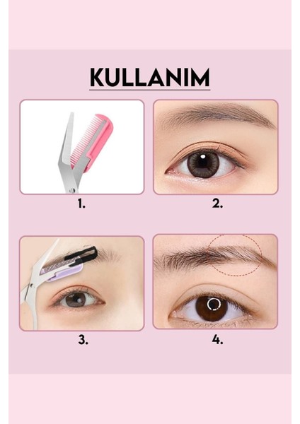 Pembe Renk Taraklı Kaş Makası, Şık ve Kullanışlı Güzellik Aleti
