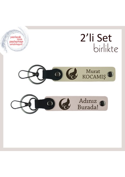 Kalpten Aşk ve Vefa Hediyesi – Sevgiliye Bozkurt ve Ayyıldız Anahtarlık Seti, Sütlü Kahve-Pudra
