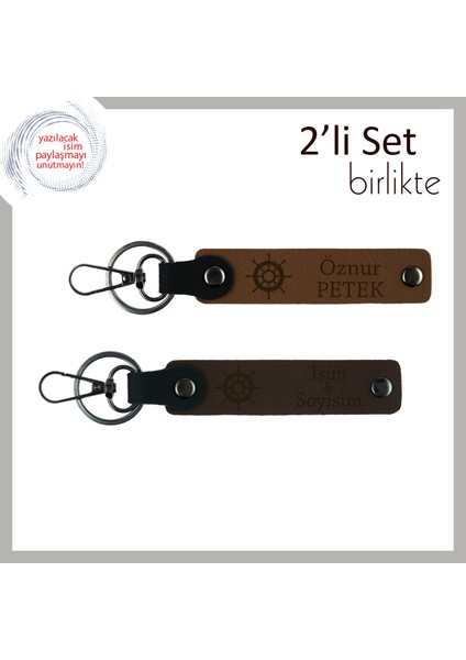 Rotanı Sevdiklerinle Paylaş, Kişiye Özel Gemi Dümeni Anahtarlık Seti, Açık Kahve-Koyu Kahve