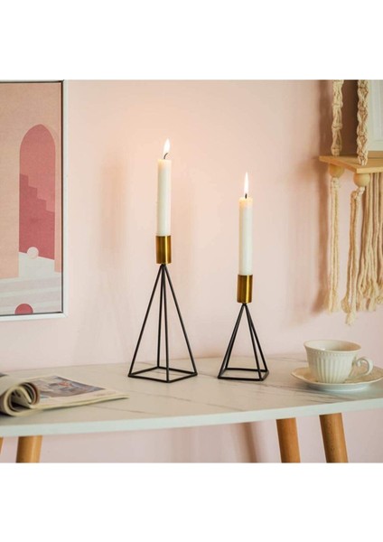 Üçgen Mısır Geometrik 2'li Şamdan Mumluk, Siyah Gold, Ev Dekorasyonu