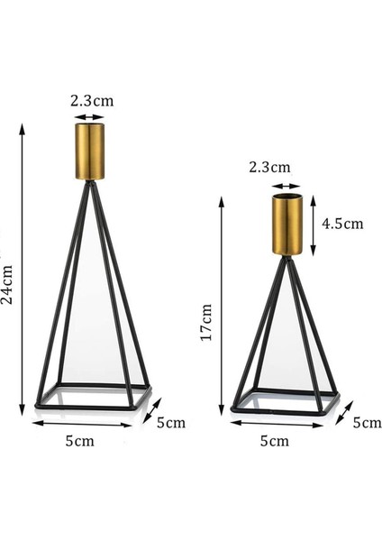 Üçgen Mısır Geometrik 2'li Şamdan Mumluk, Siyah Gold, Ev Dekorasyonu fırsatları