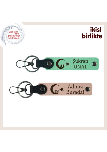 Dostlarınız Için Çocuk ve Ayyıldız Isme ve Soyisme Özel Hediyelik Anahtarlık, Yeşil-Yavru Ağzı