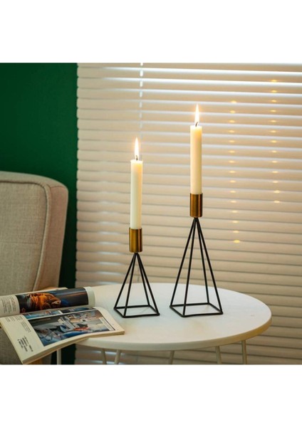 Üçgen Mısır Geometrik 2'li Şamdan Mumluk, Siyah Gold, Ev Dekorasyonu indirimleri