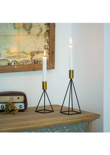 Üçgen Mısır Geometrik 2'li Şamdan Mumluk, Siyah Gold, Ev Dekorasyonu