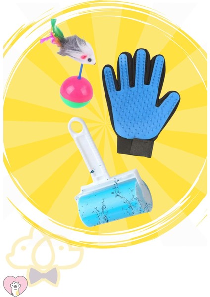 3'lü Temizlik ve Eğlence Seti: Rulo, Eldiven, Kedi Oyuncağı