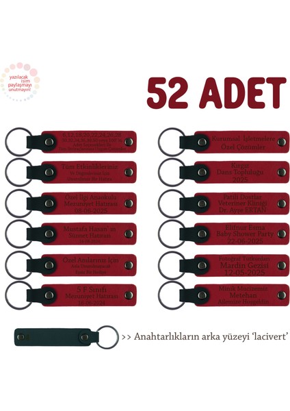 Teknoloji Atölyesi Ekibine, 52'li Set, Kişisel Mesajlı Deri Hediyelik Anahtarlık, Kırmızı & Laci