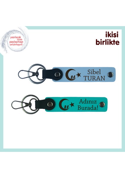 Ofise Milli Motifli Dokunuş – Çocuk ve Ayyıldız 2’li Anahtarlık Hediye Seti, Gök Mavi-Turkuaz