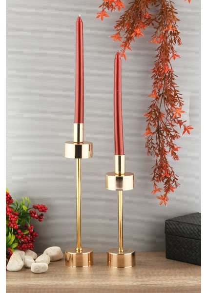 Altın Kaplama 2'li Dekoratif Metal Mumluk Seti, Şık ve Zarif Ev Dekorasyonu Için Ideal