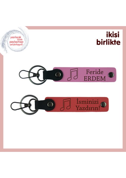 Müzik Okulu Hatıralarına Seçkin Dokunuş, Yazılabilir Deri Anahtarlık Seti, Pembe-Nar Çiçeği