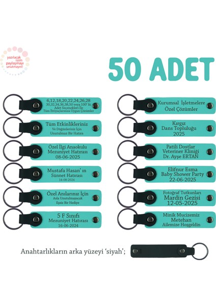 Sünnet Töreni Için Isim Yazılabilen Anı & Hatıra Anahtarlıkları 50’li Set, Turkuaz & Siyah