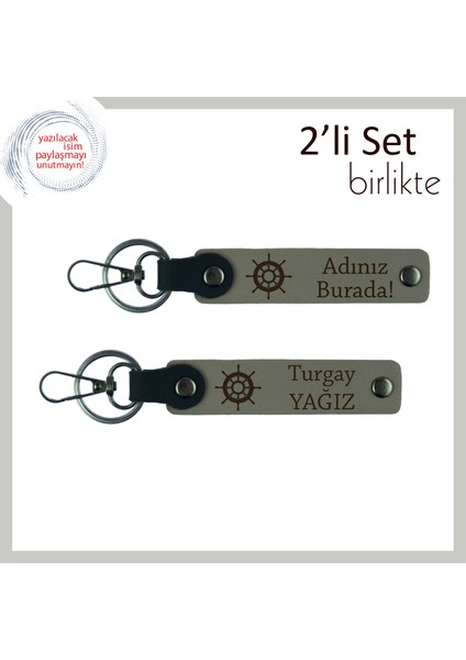 Sevgilinize Güzel Bir Sürpriz, Gemi Motifli Deri Anahtarlık Takımı, Kül Gri-Kül Gri