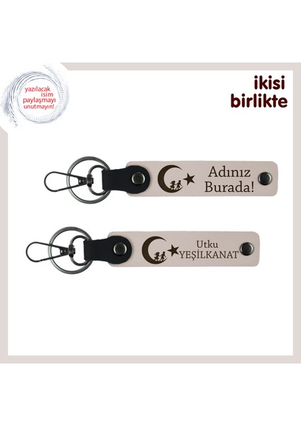 Isim Yazılabilir Çocuk ve Ayyıldız Anahtarlık – Yıldönümünde Kalpten Gelen Hediye, Pudra-Pudra