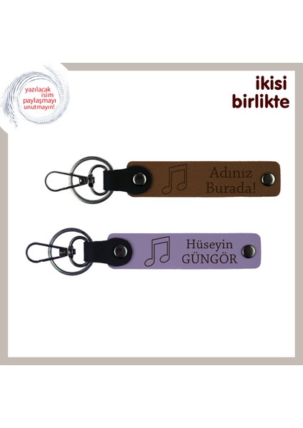 Müziği Hayatının Merkezine Alanlara, Yazılabilir Deri Anahtarlık Takımı, Açık Kahve-Mor Menekşe