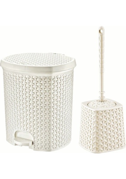 Hobby Life 01 1119 Rattan Wc Seti Pedallı Çöp Kovası - Wc Fırça Seti