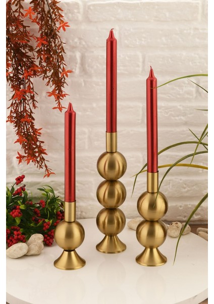 3'lü Eskitme Renkli Metal Şamdan Seti, Dekoratif Mumlukler