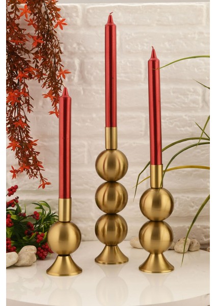 3'lü Eskitme Renkli Metal Şamdan Seti, Dekoratif Mumlukler fiyatları