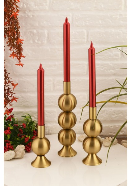 3'lü Eskitme Renkli Metal Şamdan Seti, Dekoratif Mumlukler modelleri