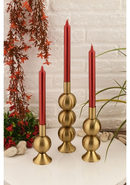 3'lü Eskitme Renkli Metal Şamdan Seti, Dekoratif Mumlukler fırsatları