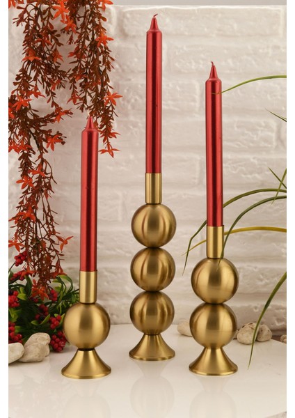 3'lü Eskitme Renkli Metal Şamdan Seti, Dekoratif Mumlukler indirimleri