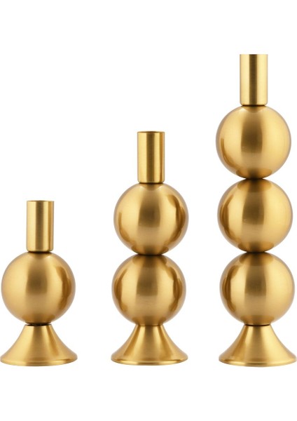 3'lü Eskitme Renkli Metal Şamdan Seti, Dekoratif Mumlukler