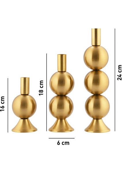 3'lü Eskitme Renkli Metal Şamdan Seti, Dekoratif Mumlukler
