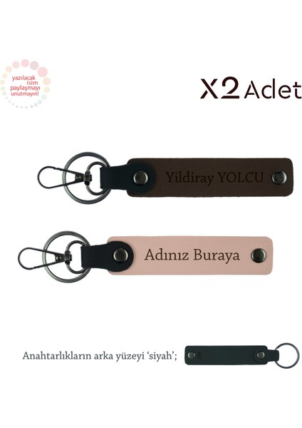 14 Şubat Armağanı, Isim & Soyisim Kişiselleştirilmiş 2’li Anahtarlık, Yavru Ağzı-Koyu Kahve-Siyah