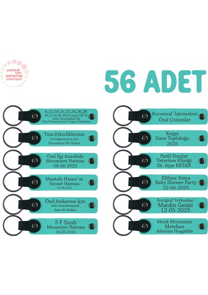 Öğretmenlik Yolculuğunuzun Hatırası Olarak, 56’lı Set, Kişiye Özel Deri Anahtarlık, Turkuaz